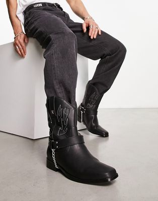 KOI Bronco gray flame western boot in black