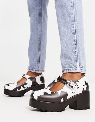 Koi chunky mary jane shoes in cow print-Multi