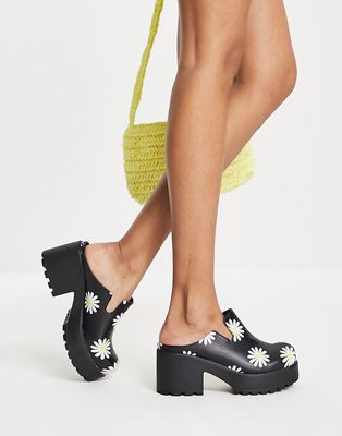 Koi Footwear clog shoes in black daisy print - BLACK