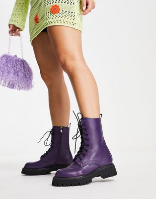 Koi Footwear lace up boots in dark purple