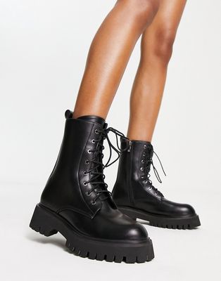 Koi Footwear lace up moto boots in black