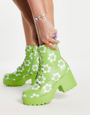 Koi Footwear Orchis platform boots in green floral - LGREEN