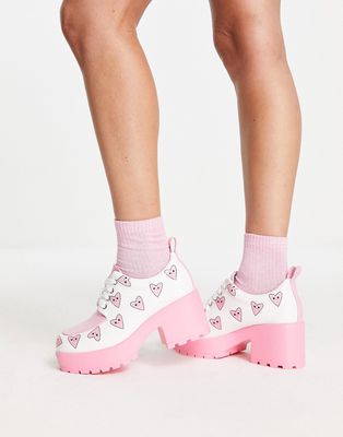 Koi Footwear Princess Juice chunky shoes in white heart print - WHITE