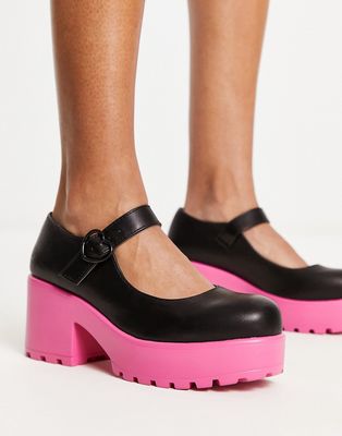 KOI Tira Sticky Secrets mary janes with pink sole in black