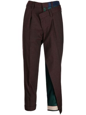 Kolor asymmetric cropped trousers - Brown