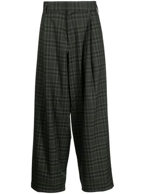 Kolor check-pattern drop-crotch trousers - Green