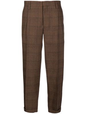 Kolor check-print cropped trousers - Brown
