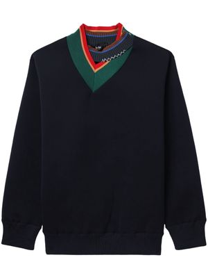 Kolor contrast-collar V-neck jumper - Black