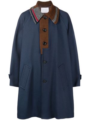 Kolor knitted-collar oversize coat - Blue