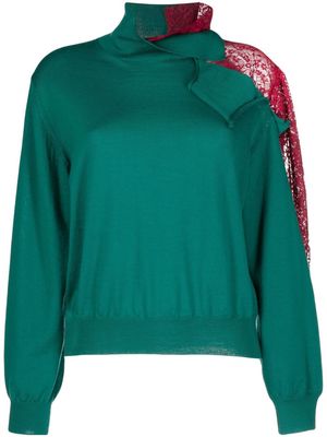 Kolor lace-detail panelled sweater - Green