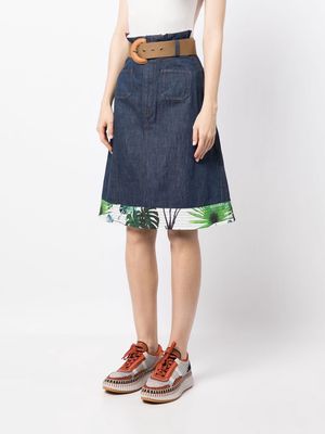 Kolor leaf-print A-line skirt - Blue