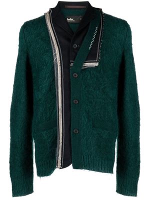 Kolor patchwork-design brushed cardigan - Green