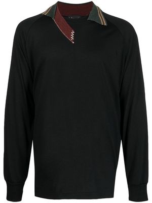 Kolor patchwork-detail long-sleeve T-shirt - Black