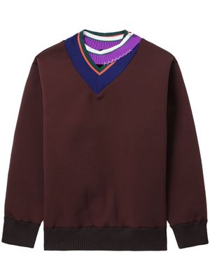 Kolor patchwork V-neck sweatshirt - Brown