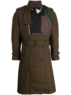Kolor patchworked double-breasted trench coat - Brown