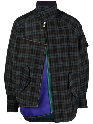 Kolor plaid-check asymmetric jacket - Black