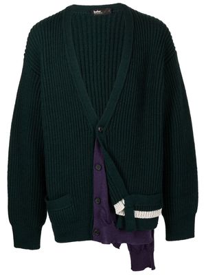 Kolor ribbed-knit wool cardigan - Green