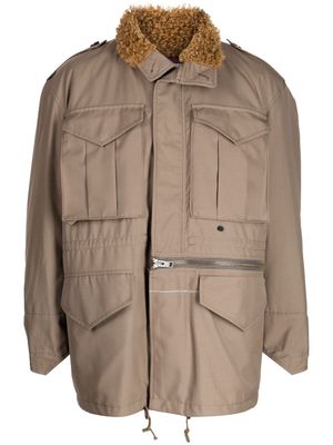 Kolor shearling-collar drawstring jacket - Brown