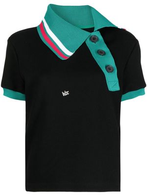 Kolor striped-edge asymmetric polo shirt - Black