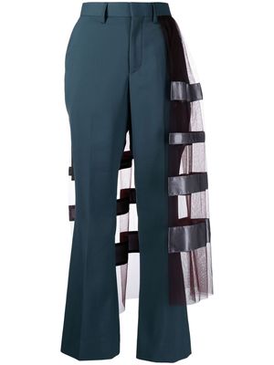 Kolor tulle-overlay cropped trousers - Green