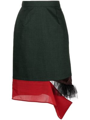 Kolor tulle-trim asymmetric skirt - Green