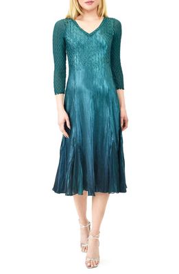 Komarov Beaded Neck Chiffon & Charmeuse Midi Dress in True Emerald Bluombr