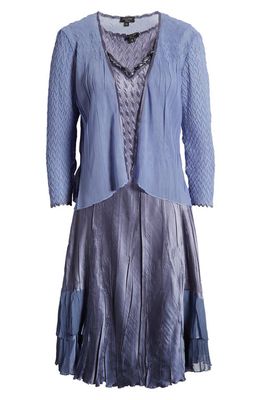 Komarov Beaded V-Neck Charmeuse Dress with Chiffon Jacket in Lavender/Blue Ombre