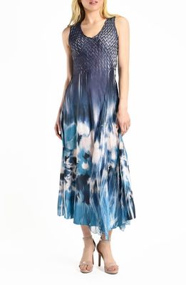 Komarov Border Print Chiffon & Georgette Cocktail Dress in Shibori Border 