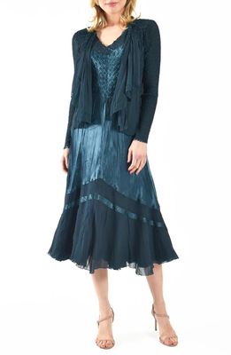 Komarov Charmeuse & Chiffon Dress with Jacket in Mediterranean 