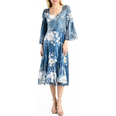 Komarov Charmeuse & Chiffon Midi Dress in Agean Floral 