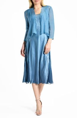 Komarov Chiffon & Charmeuse Dress with Jacket in Blue Dusk 