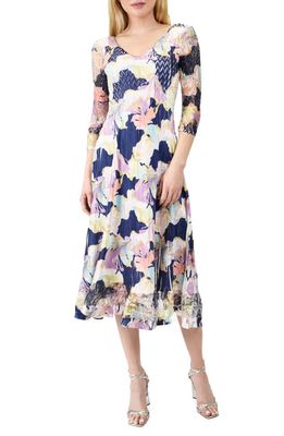 Komarov Floral Charmeuse & Lace Midi Dress in Spring Lily
