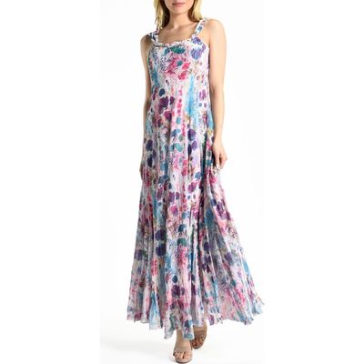 Komarov Floral Chiffon & Charmeuse Gown in Brilliant Fields 