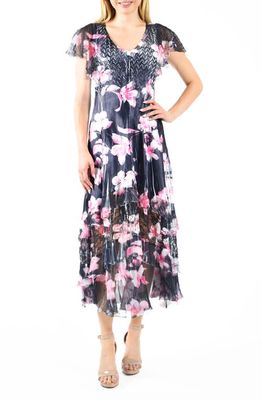 Komarov Floral Flutter Sleeve Cocktail Dress in Ina Flower 