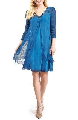 Komarov Fly Away Long Sleeve Chiffon Dress in Blue Dusk
