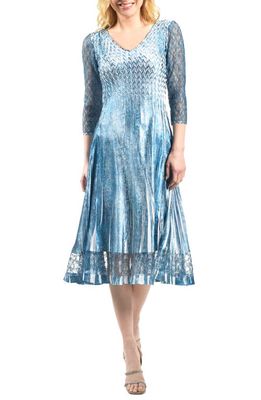 Komarov Lace Sleeve Charmeuse Cocktail Dress in Velvet Stone