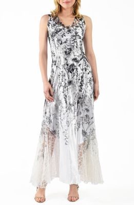 Komarov Lace-Up Back Charmeuse Dress in Blooming Garden 