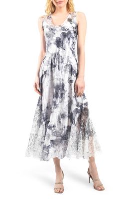 Komarov Lace-Up Back Charmeuse Maxi Dress in Watercolor Floral 