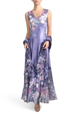 Komarov Lace-Up Back Maxi Dress with Wrap in Sapphire Orchard