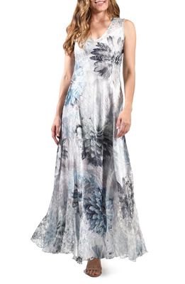 Komarov Lace-Up Charmeuse & Lace Maxi Dress in Fountain Bloom