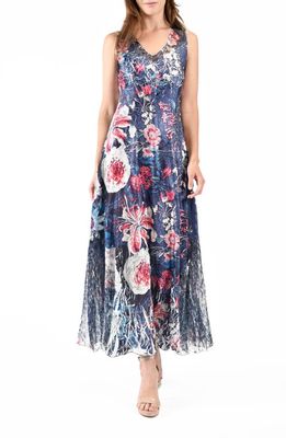 Komarov Lace-Up Charmeuse & Lace Maxi Dress in Stargazer Lily