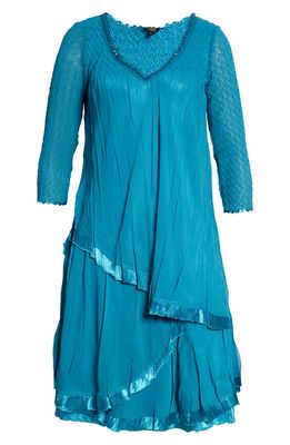 Komarov Layered Chiffon Dress in Peacock