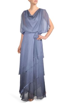 Komarov Ombré Tiered Skirt Blouson Gown in Persian Violet Blue Ombre