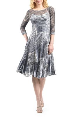 Komarov Three-Quarter Sleeve Charmeuse & Lace Dress in Dramatic Leaf