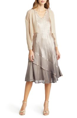 Komarov Tiered Beaded Ombré Midi Dress with Jacket in Beach Cafe Ombre