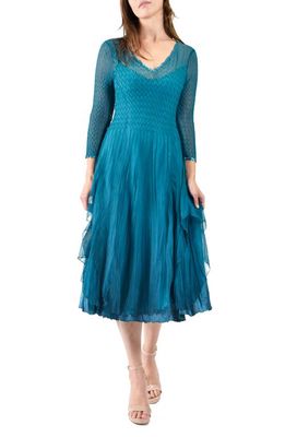 Komarov Tiered Charmeuse & Chiffon Dress in Peacock Blue Ombre