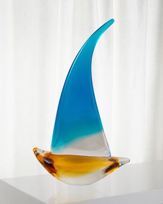 Kona Art Glass Boat Sculpture - 6.75" x 2.75" x 10.25"