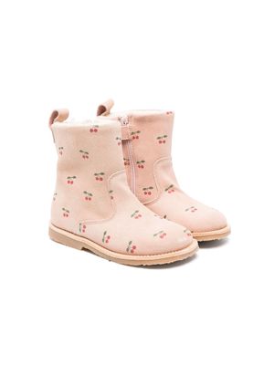 Konges Sløjd cherry-print suede ankle boots - Pink