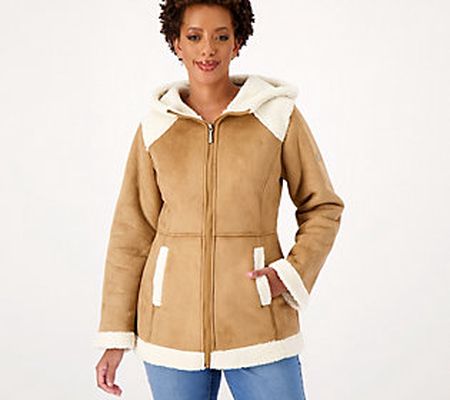 Koolaburra by UGG Faux Suede Hooded Coat with Sherpa Trims