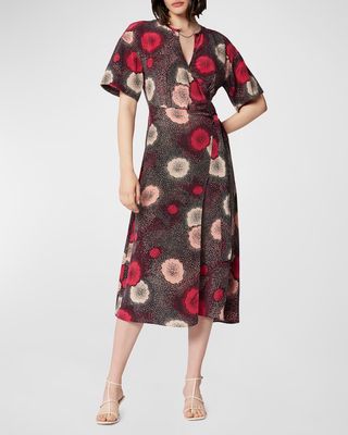 Korinne Dotted Floral-Print Cutout Midi Dress